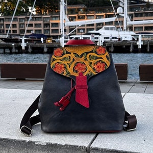 Premium Vintage Leather Backpack Handmade, Customizable, Soft Straps and Spacious Compartment Stylish & Functional with Appliques image 4