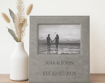 Personalized Leather Picture Frame: 6.9 x 11 Inch Custom Monogrammed Photo Display | Birthday Present