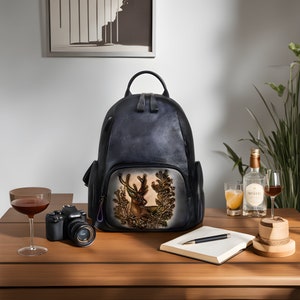 Royal Handmade Leather Backpack | Large Capacity Vintage & Aesthetic College Bag for Women | Brown and Black Retro Backpack