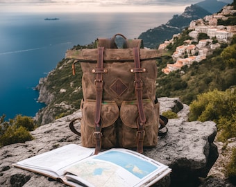 Waxed Canvas Bushcraft Backpack: Rugged Leather Camping Rucksack