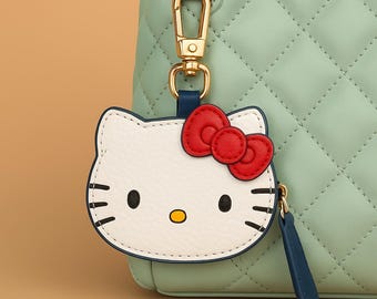 Cute Leather Kitty Bag Charm with Zipper Coin Purse | Handmade Kitty Leather Charm for Purses Bags Journal Portfolio Accessories | Bag Charm