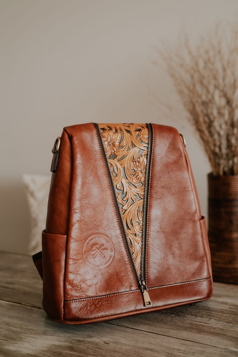 Handmade Leather Backpack for Women Fashionable University, College & School Backpack Preppy Style Women's Aesthetic Daily Use Backpack image 3