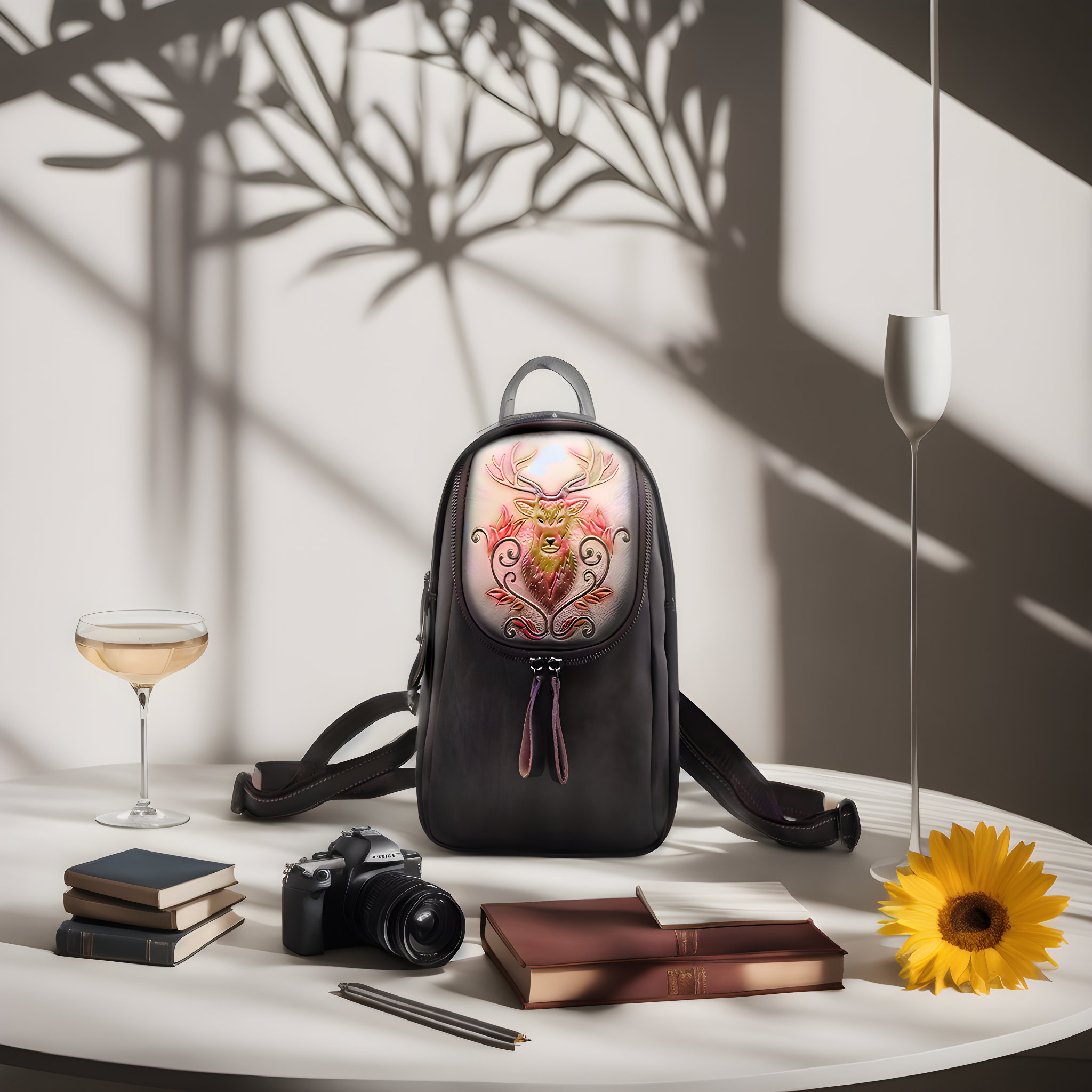 Floral Embossed Leather Backpack: Lightweight Women