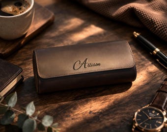 Leather Watch Roll Personalized | Travel Watch Case for Men | Custom Watch Box | Groom Gift | Groomsmen Gifts | Valentines Gift for Dad