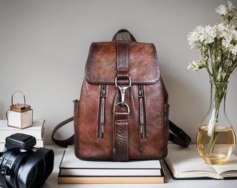 Handcrafted Women's Leather Backpack | Vintage Custom Women's College Retro Laptop | Anti-Theft Large Bag