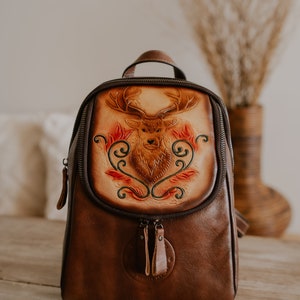 Leather Backpack for Women Floral Embossed, Lightweight & Durable Chic Handcrafted Rucksack Available in Multiple Colors Coffee