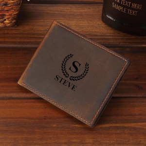 Personalized Leather Mens Wallet, Gift for Anniversary, Dad, Graduation, Him, Boyfriend, Father, Husband, Handwriting Engraved Custom Wallet