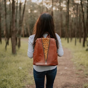 Handmade Leather Backpack for Women | Fashionable University, College & School Backpack | Preppy Style Women's Aesthetic Daily Use Backpack