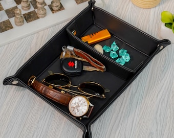 Personalized Leather Valet Tray: Engraved Mens Storage Tray