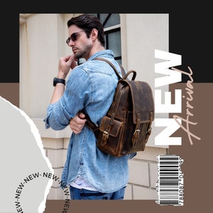 Waterproof Full Grain Leather Backpack – Jacquard Design, Secure Closure