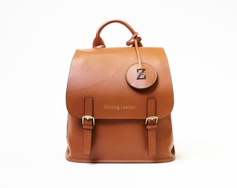 Personalized Leather Backpack Women | Full-Grain, Travel Work Bag