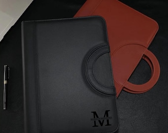 Personalized Refillable Leather Portfolio with Zipper, Custom Padfolio