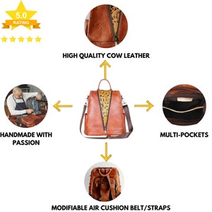 Handmade Leather Backpack for Women Fashionable University, College & School Backpack Preppy Style Women's Aesthetic Daily Use Backpack image 2