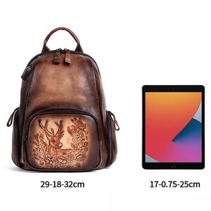 Royal Handmade Leather Backpack Large Capacity Vintage & Aesthetic College Bag for Women Brown and Black Retro Backpack image 3