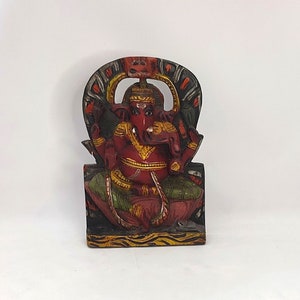 Hindu Lord Ganesh/ Ganesha wall hanging hand carved and hand painted Wooden figurine  Home Decor