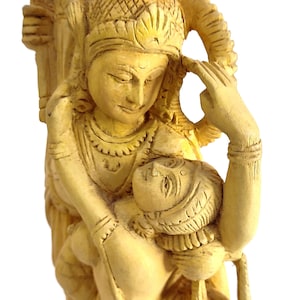 Radha Krishna Statue white cedar Wooden Hindu God Puja Murti Home Decor Figurine Art
