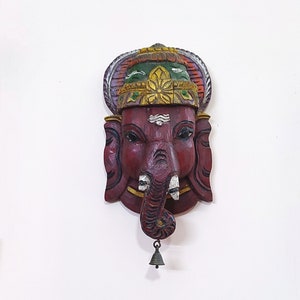 Wall Hanging Ganesha Sculpture Vintage Ganesh Bust Hindu God Wooden Statue
