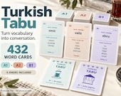 Turkish Learning Game: 432 Printable Vocabulary Cards for A1, A2 and B1