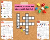 Turkish Vocabulary Crossword Puzzle Worksheets-A1