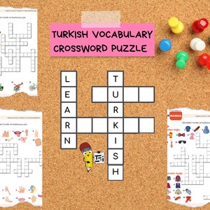 Turkish Vocabulary Crossword Puzzle Worksheets-A1