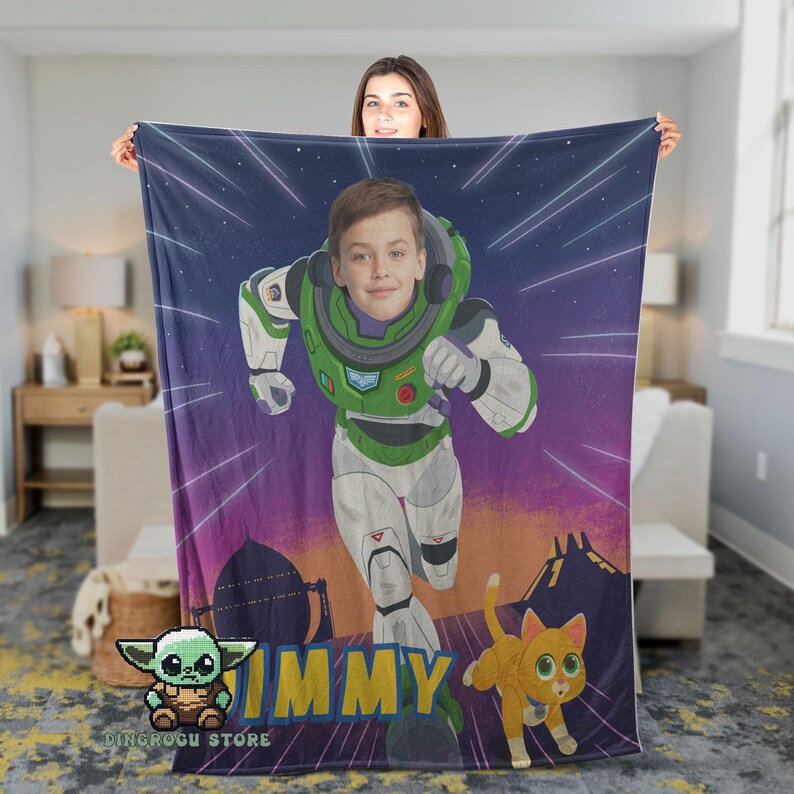 Custom Buzz Lightyear Blanket With Face, Personalized Disney Baby