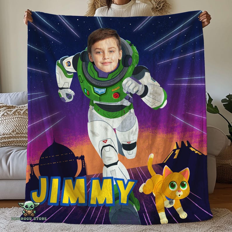 Custom Buzz Lightyear Blanket With Face, Personalized Disney Baby
