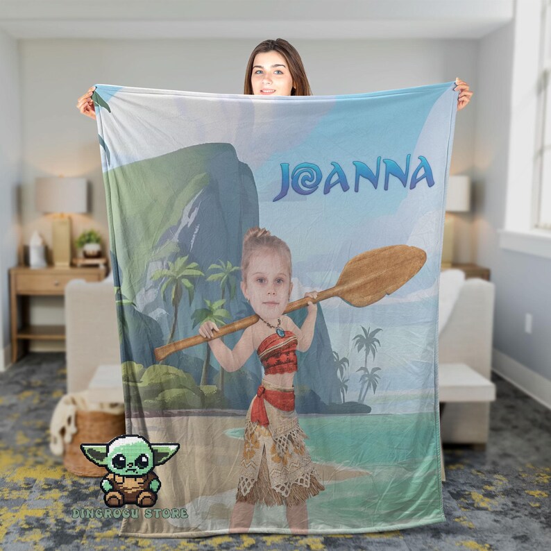 Personalized Face Moana Blanket, Baby Girl Princess Moana Birthday