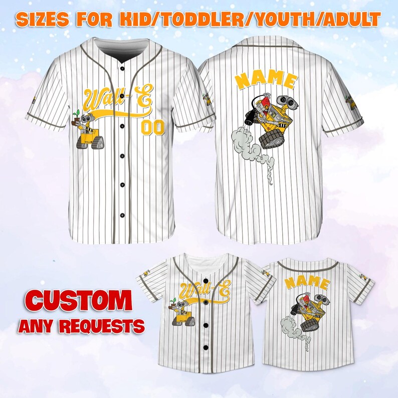 Custom Name Wall E Baseball Jersey, Disney Wall E Characters Jersey