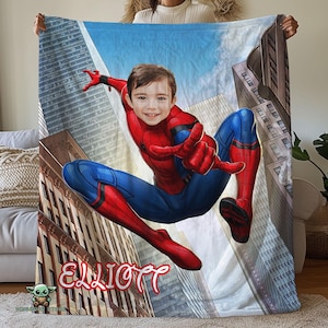 Personalized Spiderman Blanket Custom Spiderman Kid Face Blanket Superhero Fleece Blanket Custom Photo Blanket for Adult Kids Etsy