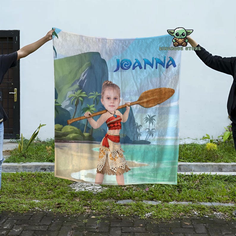 Personalized Face Moana Blanket, Baby Girl Princess Moana Birthday