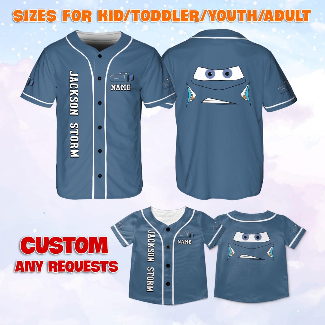 Custom Name Jackson Storm Baseball Jersey, Cars Big Face Cartoon Shirt