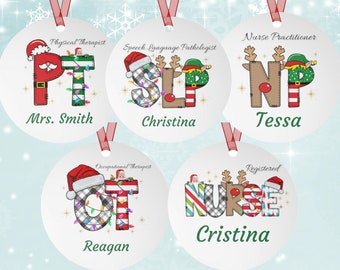 OT SLP PT Nurse Nurse Practitioner Christmas Ornaments, Thank You Gift 2023, Personalized Teacher Keepsake, Appreciation Gift for Coworkers