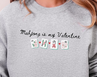 Mahjong Valentine Sweatshirt, Coquette Mahjong Gift, Mahjong Lover Crewneck, Mahjong Sweater, Girls Night Tee, Lucky Mahjong Tiles Gift