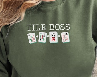 Mahjong Tile Boss Sweatshirt, Mahjong Shirt Gift, Mahjong Lover Crewneck, Mahjong Sweater, Girls Night Tee, Lucky Mahjong Tiles Gift
