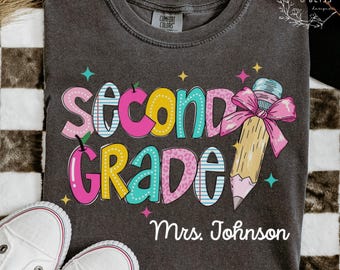 Comfort Colors Second Grade Teacher Shirt, Coquette Bow 2nd Grade Teacher Shirt, Second Grade Teacher Tshirt, Elementary Teacher Shirts