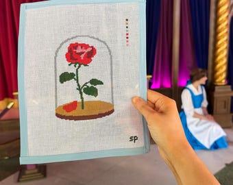 Hand Painted Needlepoint Canvas – The Enchanted Rose Inspired - 18 Mesh