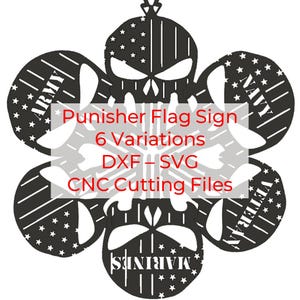 Digital CNC Files 6 Punisher Skulls: AR15, Army, Marine Navy, Veteran | United States American Flag | DXF SVG Plasma Laser Metal Art Cutting