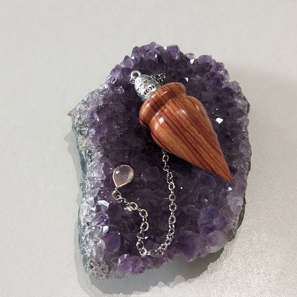 Rosewood dowsing pendulum, crystal charm