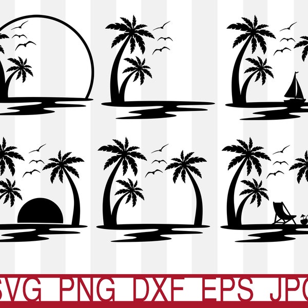 Sunset Beach Svg, Beach Svg, Tropical Svg, Vacation Svg, Beach Life Svg, Summer Svg, Palm Trees Svg, Island, Vacation Clipart, Holiday