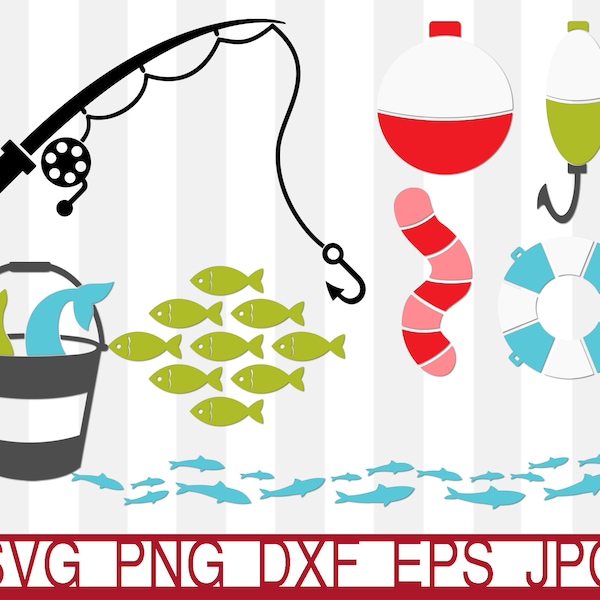 Fishing Svg, Kid Fishing Svg, Fish Svg, Fishing Pole Svg, Hook Svg, Bobber Svg, Fishing Gear Svg, School of Fish Svg, Boy Fishing Shirt Svg