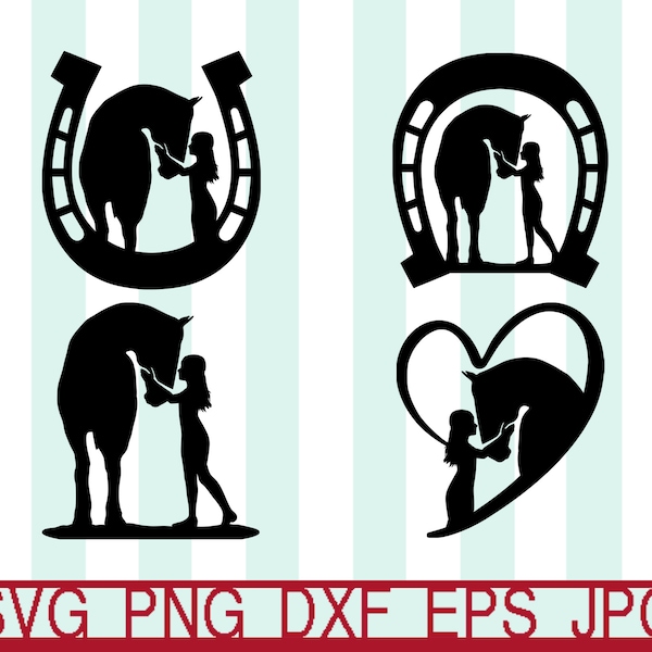 Girl Kissing Horse SVG, Horse heart, woman and horse SVG, Horse Svg, Horse shoe Svg, Horse and Girl silhouette, Horse in horse shoe Svg