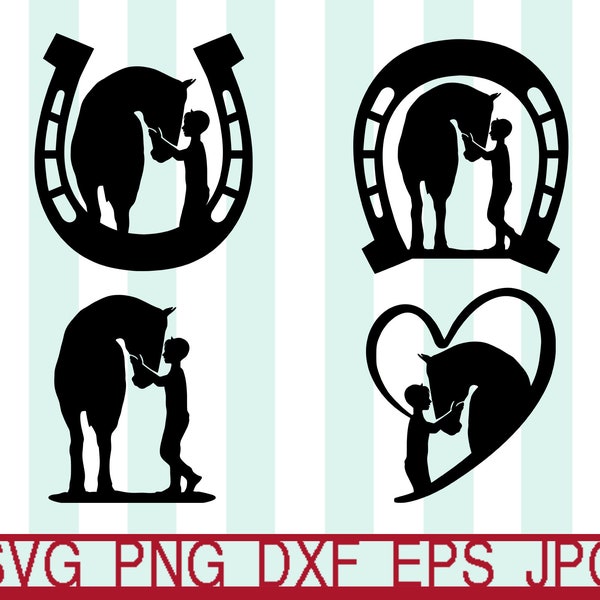 Boy Kissing Horse SVG, Teenage boy and his horse SVG clipart for horse lover, Horse and Boy Silhouette Clipart, Family Pet SVG