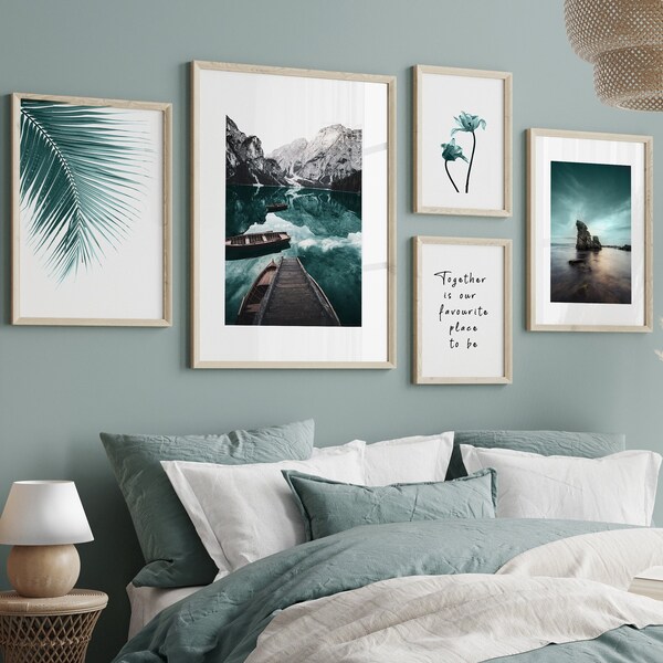 Scandinavian Wall Art, Gallery Wall Set, Teal prints, Nature Prints, Digital Download, Wall Art Prints Set, Photography Prints Modern Art