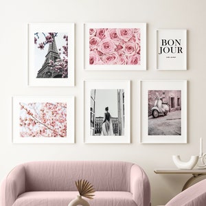 Pink Wall Art Prints Set, Printable Paris Wall Art Pink Flower Print, Digital Prints Pink, Pale Pink Gallery Wall Prints, Photography Prints