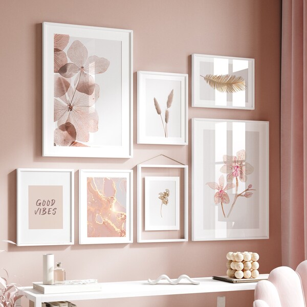 Hellrosa Wandkunst, feministische Kunst, druckbare Wandkunst, Galeriewandset, rosa Drucke, blush rosa Wanddekor, rosa Ästhetik, mädchenhafte Wandkunst