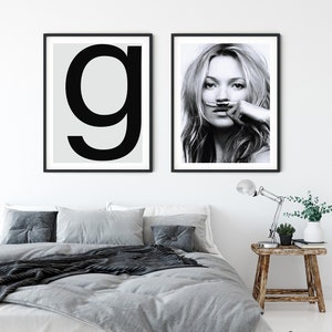 Fashion Wall Art, Set of 2 Prints, Black and White, Photography Prints, Kate Moss, Digital Download, Fashion Poster, Girly Wall Art