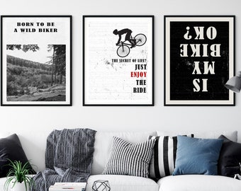 Mountain bike art, Cycling Posters Set, Mountain bike print, Bike Print, Cycling wall art, Gift for biker, Cycling Gifts, Bike art