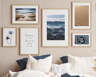 Gallery Wall Set Printable Nordic Art, Neutral Wall Art, Navy Blue and Beige Wall Art, Boho Wall Decor Digital prints Scandinavian Wall Art