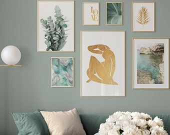 Teal gallery wall set, printable wall art, teal and gold wall art, Turquoise Marble Art, Eucalyptus Leaves, Photography Prints, Nordic Art