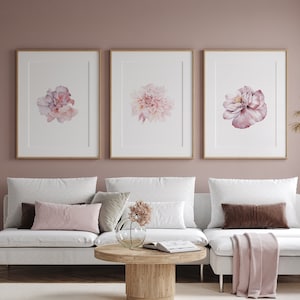 Blush pink wall art, peony painting, 3 piece wall art, pink flower print, pink art prints, pink floral wall art, pink home decor, light pink